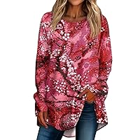 Women's Y2K Top Fashion Loose Casual Round Neck Floral Print Long Sleeve Pullover T Shirt Top Sexy, S-3XL