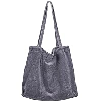 Etercycle Women Corduroy Tote Bag, Casual Handbags Big Capacity Shopping Shoulder Bag with Pocket(Gray)