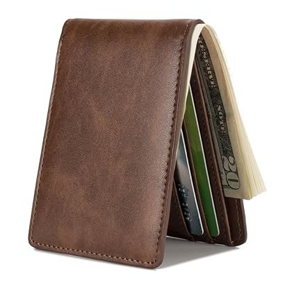 HISSIMO Mens Slim Front Pocket Wallet ID Window Card Case with RFID Blocking - Coffee