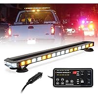 LUMENIX 38 Inch 216 LED Rooftop Strobe Emergency Lights Bar w/Controller Heavy-Duty Magnetic Mount Warning Flashing Traffic Lightbar for Construction Vehicles Towing Trucks Snow Plows - White Amber