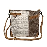 Myra Bag Floral Side Upcycled Canvas & Cowhide Leather Shoulder Bag S-1217