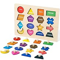 Shape Puzzles Wooden Puzzles for Toddlers, Peg Puzzle Montessori Shape Sorter Toys Wooden Shape Board Puzzles, Preschool Learning Educational Toy for Baby Girls Boys Gifts