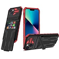 UBeesize Case for iPhone 13 Pro with Card Holder 3in1 Wallet Phone Case with Ring Kickstand Protective Case Shockproof TPU+PC Durable Red