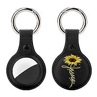 Sunflower Cross Faith Christian Jesus Upgrade Leather Case for AirTag Key Finder Phone Finder Anti-Scratch Protective Skin Cover with Keychain Compatible with AirTags 2021