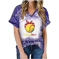 Softball Mom Tshirts Women Cute Baseball Graphic Tee Tops Summer Fashion Casual Short Sleeve Bleached Distressed Blouses