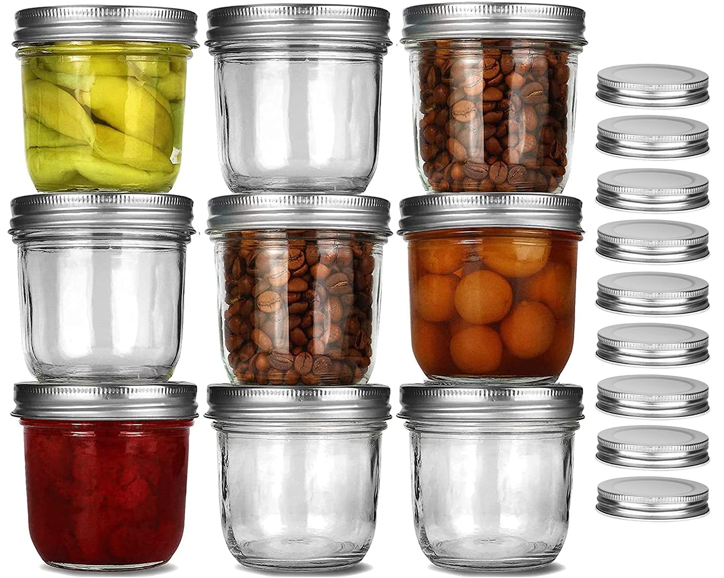 KAMOTA Wide Mouth Mason Jars 9 PACK 8 oz With Wide Mouth Lids and Bands, Ideal for Jam, Honey, Wedding Favors, Shower Favors, DIY Magnetic Spice Ja...