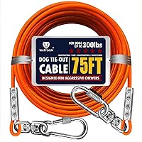 Tie Out Cable for Dogs Up to 300lbs,100ft Extra Strong 1000lbs Break Strength Tie-Out Tether Trolley Training Lead,Dog Run Cable for Yard Garden Park Camping Outside (Orange, 300lbs 75ft)