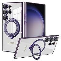 Case for Samsung Galaxy S23 Ultra/S23 Plus/S23, with Invisible Ring Stand [Full Camera Lens Protection] Clear TPU Shockproof Protection Case,Purple,S23 Ultra