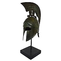 Helmet bronze with snake crest marble based ancient Greek reproduction artifact