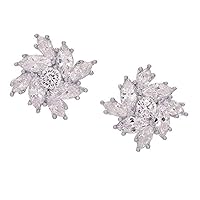 14K Gold Plated 1.90 Carat Round and Marquise Cut Cubic Zirconia Deco Floral Marquise Stud Earrings