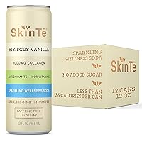 SKINTE Collagen Sparkling Tea Organic Hibiscus Tea with Vanilla | 12 oz (Pack of 12) | Antioxidants and Vitamin C | 3000mg Collagen | Benefits Skin and Mood | Caffeine Free | Zero Added Sugar