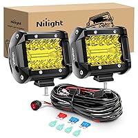 Nilight 2PC 4Inch Yellow Led Pods Triple Row 60W Flood Spot Combo Driving Fog Lights with 16AWG Switch Wiring Harness Kit-2 Leads for Offroad Pickup Trucks ATV UTV SUV, 2 Years Warranty