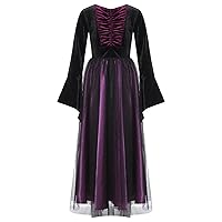 TiaoBug Kids Girls Wicked Witch Costumes Halloween Cosplay Party Fancy Dress Up Long Sleeves Purple Sorceress Dress