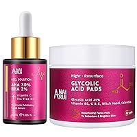 AHA BHA Face Peel Peeling Solution and Glycolic Acid Peel Pads 35% AHA Resurfacing Facial Pads with Vitamins B5, C & E, Witch Hazel,