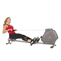 Sunny Health & Fitness Compact Folding Magnetic Rowing Machine with 43 Inch Slide Rail, 285 LB Max Weight, Synergy Power Motion, LCD Digital Monitor, Super Quiet & Smooth, and Ergonomic Foot Pedals