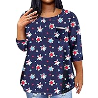 July 4th Shirts for Women Funny 3/4 Tops 2024 Casual Summer Stars and Stripes Tees American Flag Patriotic Blouses