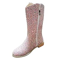 Cowgirl Boots Women Side Zipper Rhinestone Boots Fashion Round Toe Low Chunky Heel Mid-Calf Boots Summer Fall