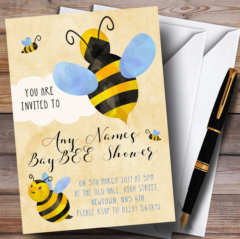 The Card Zoo Boys Bumble Bee Cloud Invitations Baby Shower Invitations