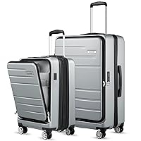LUGGEX Luggage Sets 2 Pieces, Expandable 20 Inch Carry On Luggage with USB Port and 26 Inch Checked Suitcase with Front Opening (Silver, 20/26)