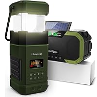 Libovgogo DF-585 Emergency LED Camping Lantern,IPX5 Waterproof Stereo Bluetooth Speaker,Hand Crank NOAA Weather Alert Radio with Solar,Portable AM FM Radio with Flashlight,5000mAH Cell Phone Charger
