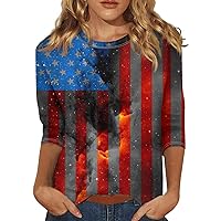 Womens Patriotic Graphic Tees Summer 4Th of July Tops 3/4 Sleeve Crewneck Sweatshirts Shirts Fourth of July Blouses