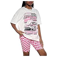 SOLY HUX Girl's Clothing Sets Letter Graphic Short Sleeve Tee and Plaid Shorts Set 2 Piece Outfits