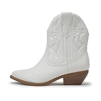 Soda RIGGING ~ Women Western Stitched Pointe Toe Low Heel Ankle Mid Shaft Boots