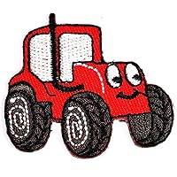 Kleenplus Mini Red Tractor Patches Sticker Cute Toy Cars Cartoon Embroidery Iron On Fabric Applique DIY Sewing Craft Repair Decorative Sign Symbol Costume