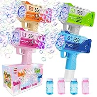 4 Pack Bubble Gun Machine for Kids, VATOS Automatic Light up Bubble Maker with Lights & 4 Bubble Solution, Bubble Blower Toy for Outdoor Indoor Birthday Wedding Easter Party Favors Gift Bubble Blaster