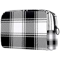 Plaid Pattern In Black And White Cosmetic Travel Bag Large Capacity Reusable Makeup Pouch Toiletry Bag For Teen Girls Women