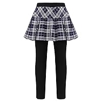 Kids Girls Footless Stretchy Leggings with Plaid Pleated Skirt Fashion Pantskirt for Girls Dance Wear Bottoms
