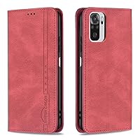XYX Wallet Case for Redmi Note 10S, [RFID Blocking] PU Leather Case Flip Folio Cover with Hidden Magnetic Closure for Xiaomi Redmi Note 10S, Red