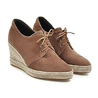 Women's Wedge Platform Espadrille Shoes Lace Up Faux Suede Pointed Toe Comfortable Casual Work Pumps