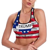 USA Flag and Trump Fashion Sports Bras for Women Yoga Vest Underwear Crop Tops with Removable Pads Workout