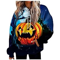 Halloween Sweatshirts for Women Casual Long Sleeve Hoodies Drawstring Hooded Pullover Plus Size Graphic Hoodie