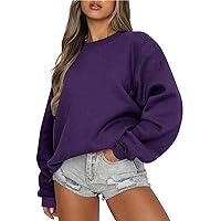 Solid Oversized Sweatshirt For Women Long Sleeve Round Neck Loose Pullover Clothes Fall Winter Print Daily Shirt