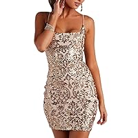 OBEEII Sequin Homecoming Dress for Teen Sparkly Spaghetti Strap Bodycon Mini Dress Cocktail Party Dance Short Prom Dress