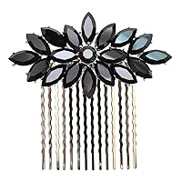 Faship Black Rhinestone Crystal Floral Hair Comb
