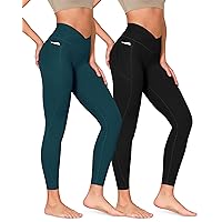 ODODOS ODCLOUD 2 Pack Cross Waist Leggings with Pockets for Women, 25