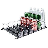 Drink Organizer for Fridge - Soda Dispenser Display with Smooth and Fast Pusher Glide Width Adjustable (6, 31CM)