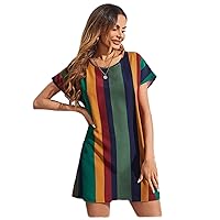 Dresses for Women Women's Dress Colorful Stripe Tunic Dress Dresses