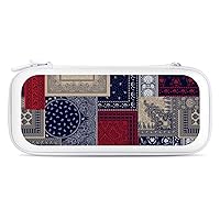 Navy Patchwork Plaid Fashion Compatible with Switch Carrying Case Portable Protector Bag with 15 Games Accessories Travel White-Style