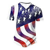 Men's Tie Dye Henley Shirts American Flag Print Button V Neck T-Shirts Summe Short Sleeve 4th of July Patriotic Tops