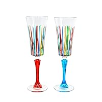MyItalianDecor Italian Crystal Champagne Flutes, SET OF 2, 6 oz Glasses, Timeless Pattern, Venetian Glass, Ideal for Home Bar, Special Occasions, Gift Idea, from Italy