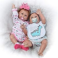 iCradle Silicone Full Body Reborn Baby Dolls Twins Boy and Girl 20 inch Anatomically Correct Newborn Size Bebe Look Real Washable Toys for Toddler Doll House 2 PCS