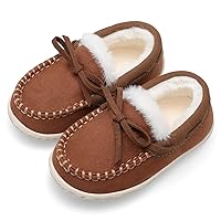 Scurtain Unisex Kids Toddler Slippers Suede Moccasin Slippers for Boys Girls Baby Lined with Warm Fur