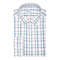 Mens Multi Check Button Up Dress Shirt whitepinkteal 15-15.5