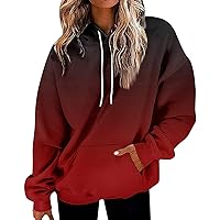 Hoodies For Women Drawstring Casual Gradient Color Sweatshirt For Women Fashion Oversized Loose Fit Hoodie 3/4 Length Sleeve Womens Tops