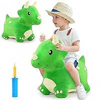 iPlay, iLearn Bouncy Pals Dinosaur Hopper Toy 2 Year Old Boy, Toddler Plush Bounce Animals, Ride on Bouncing Triceratops for Kids, Outdoor Hopping Horse Bouncer, Cool Birthday Gifts 3 4 5 6 Yr Girls