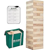 Olsa Giant Tumble Tower, 57PCS Wooden Block Stacking Yard Game with Carrying Bag, Classic Indoor & Outdoor Games for Kids Adults Family (Over 4.2 Ft)